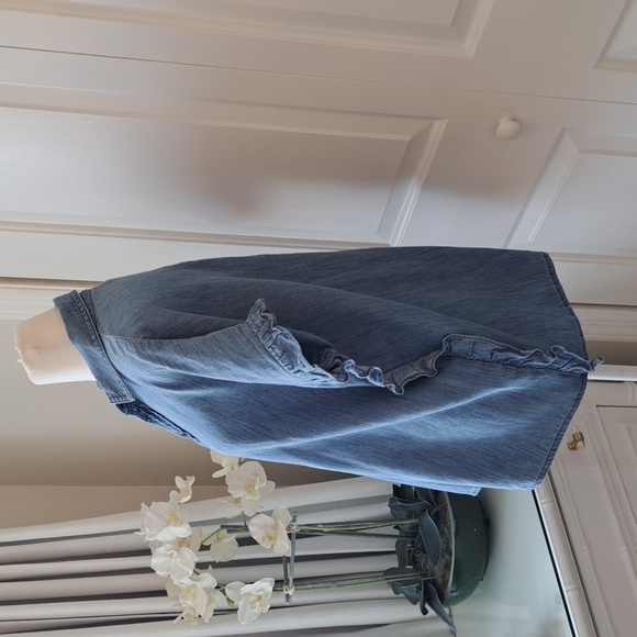 Madewell Womens Indigo Blue Denim Silk/Cotton Blend Ruffle Sides Shirt Size S - Picture 2 of 7